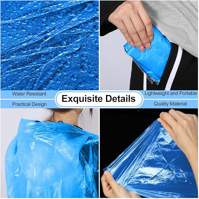 Handepo 150 Pack of Adult Rain Ponchos with Hood, Disposable Rain Ponchos, Plastic Raincoat Poncho for Adult Homeless
