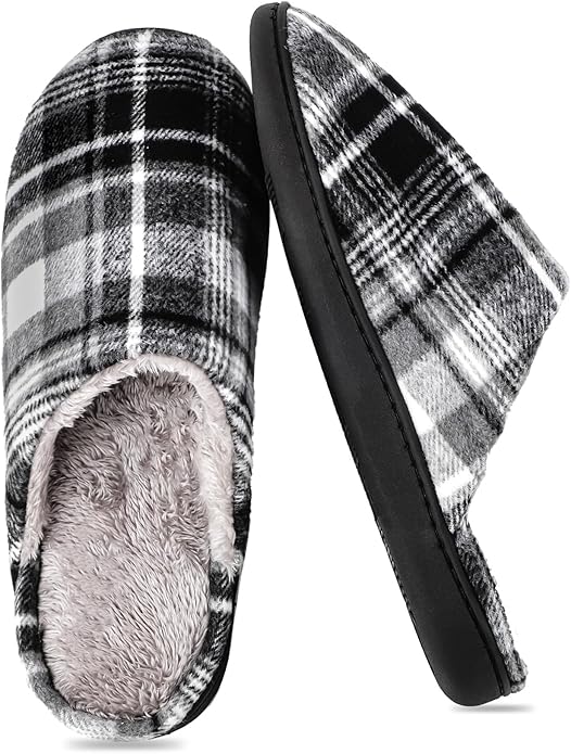 riemot Mens Furry House Slippers Memory Foam Bedroom Shoes Cushioned Lightweight Home Shoe with Thicken Sole Indoor Outdoor Travel Slipper