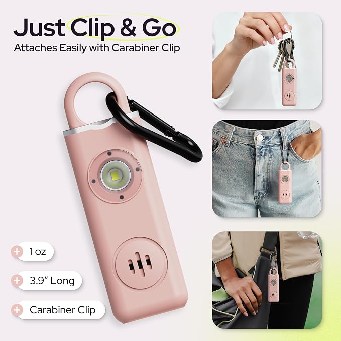 Personal Alarm for Women Safety - 130dB Loud Rechargeable Keychain Siren - LED Light, Carabiner Clip, Low Battery Alert, USB-C Charging TSA Safe Self Defense Alarm by Weten (Pink)