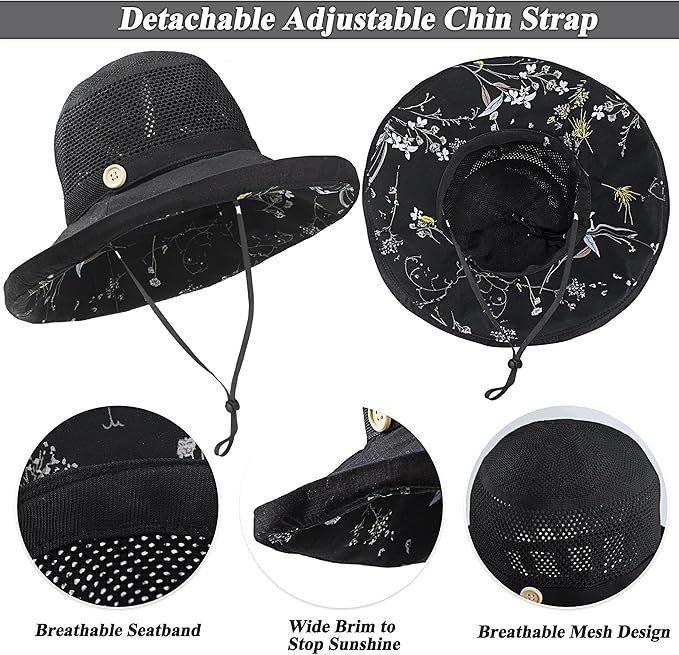 Summer Mesh Sun Hats for Women UV Protection Wide Brim Packable Beach Bucket Hat