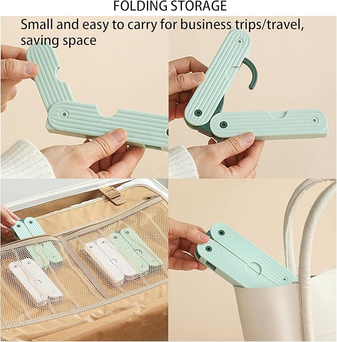 Foldable Travel Hangers, ABS Plastic, Expandable 10-15 Inch, Heavy Duty Clothes Hangers with Space Saving Design for Business Trips (Green 3PCS)