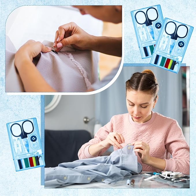 Knitgrip 100 Boxes Mini Travel Sewing Kit Quick Fix Sewing Kits Bulk Basic Portable Pre Threaded Needle Emergency Repair Tool for Adults DIY Handcraft Wedding Gifts Beginner Traveler Home Hotel (Blue)