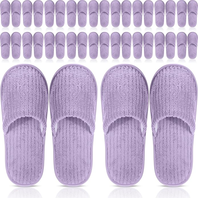 Panitay 20 Pairs Reusable Spa Slippers for Guests Washable House Slippers with Triple Layer Coral Fleece for Home Indoor Hotel Travel, Closed Toe