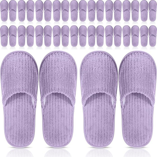Panitay 20 Pairs Reusable Spa Slippers for Guests Washable House Slippers with Triple Layer Coral Fleece for Home Indoor Hotel Travel, Closed Toe