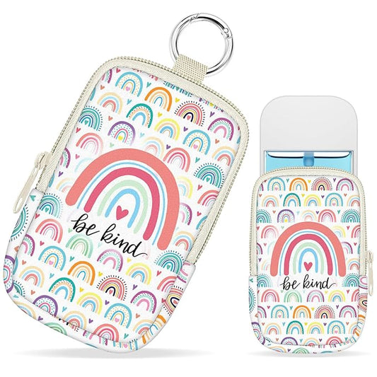 Be Kind Rainbow Hand Sanitizer Spray Case, Hand Sanitizer Holder Zippered Pouch, Cute Fashion Accessory with Snap Hook for Glow Mist and Power Mist 1FL OZ