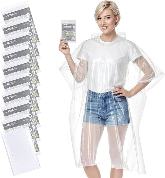 APEXUP Disposable Rain Ponchos for Adults, 5PK/10PK/50PK Emergency Rain Poncho for Camping Hiking Travelling