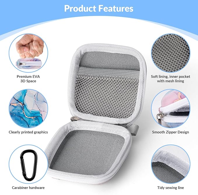 Earbud Case, Personalised Patterned Portable EVA Headphone case Cell Phone Accessories Organizer with Carabiner for Wired/Wireless Earphone, Earbud, Earpieces, SD Memory Card, Camera Chips