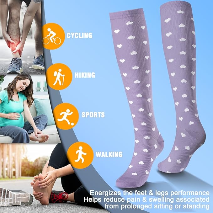 cerpite Compression Socks for Women & Men 6 Pairs Knee High Compression Socks 20-30 mmhg Best for Running,Nurse,Travel