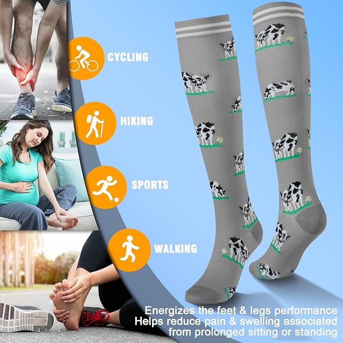 cerpite Compression Socks for Women & Men 6 Pairs Knee High Compression Socks 20-30 mmhg Best for Running,Nurse,Travel