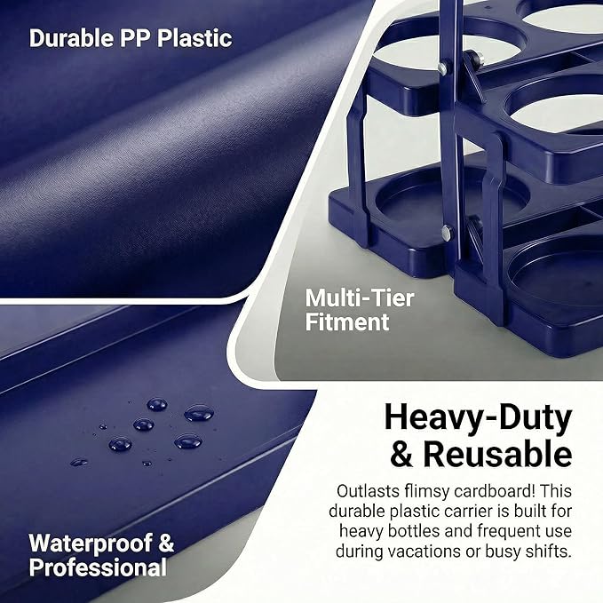 6 Cup Drink Carrier for Delivery - Foldable Drink Holder with Handle, Reusable Cup Carrier for Drinks, Portable Beverage Caddy Accessories for Parties, Camping, Car, Coffee & Bottles (Blue)