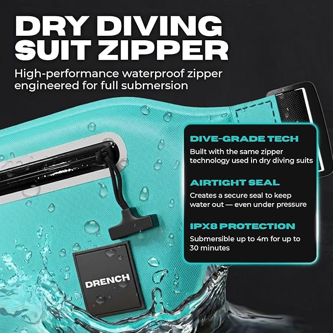 DRENCH 100% Waterproof Fanny Pack Teal – IPX8 Submersible Waterproof Phone Pouch Dry Bag Waist Pack for Kayaking, Snorkeling, Paddle Boarding, Surfing, Boating & Beach Travel Water Sports Gear