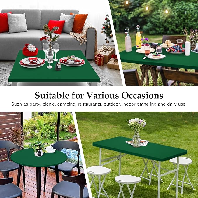 Wolkemer 2 Pack Green Fitted Tablecloth 20x30 Inch Rectangle Elastic Edges Table Cloth, Spandex Stretch Table Cover with Machine Washable Fabric for Wedding Party Picnic Dining Indoor Outdoor