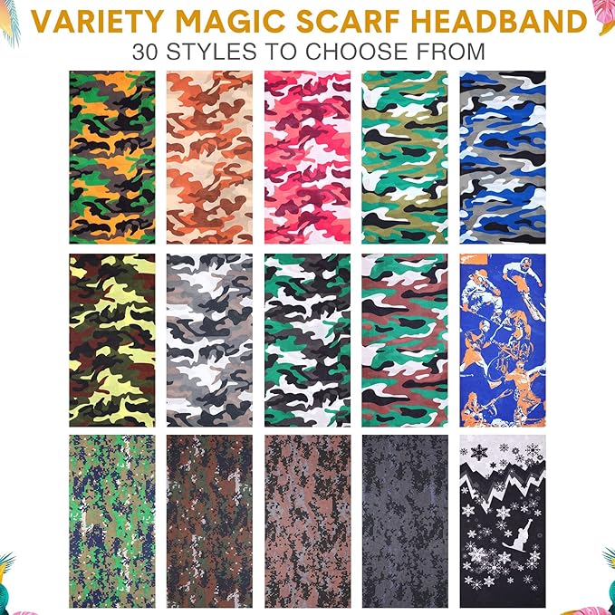 Tarpop 12/30 Pcs Neck Gaiters Scarf Elastic Wrap Headband Sweat Absorbing Bandana for Women Men Sports Yoga Running