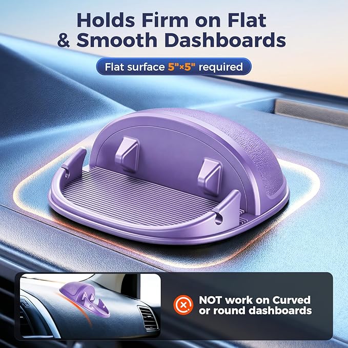 Loncaster Car Phone Holder, Car Phone Mount Silicone Car Pad Mat for Various Dashboards, Slip Free Desk Phone Stand Compatible with iPhone, Samsung, Android Smartphones, GPS Devices More (Purple)