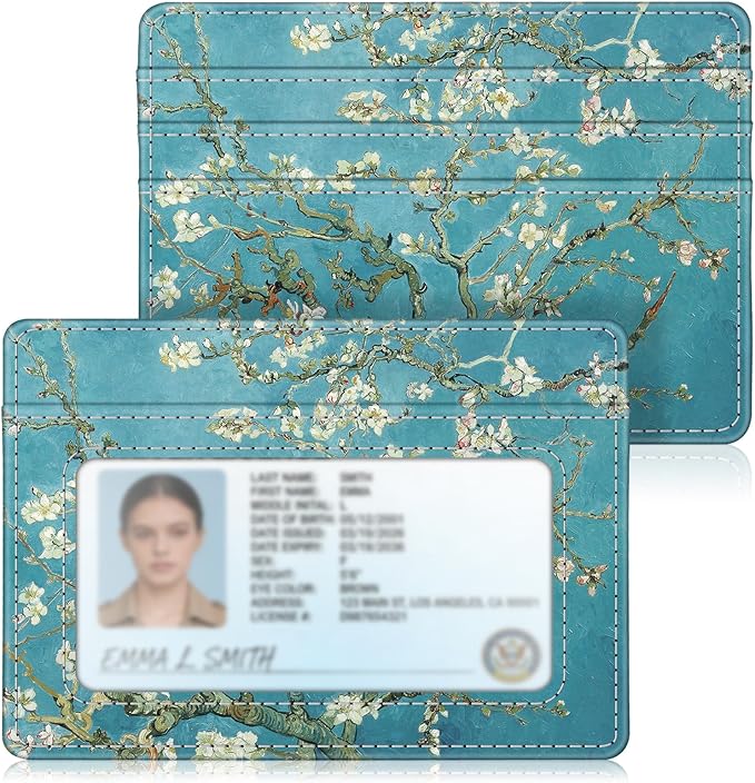 FINTIE Slim Minimalist Front Pocket Wallet, RFID Blocking Credit Card Holder Card Cases with ID Window for Men Women, blossom