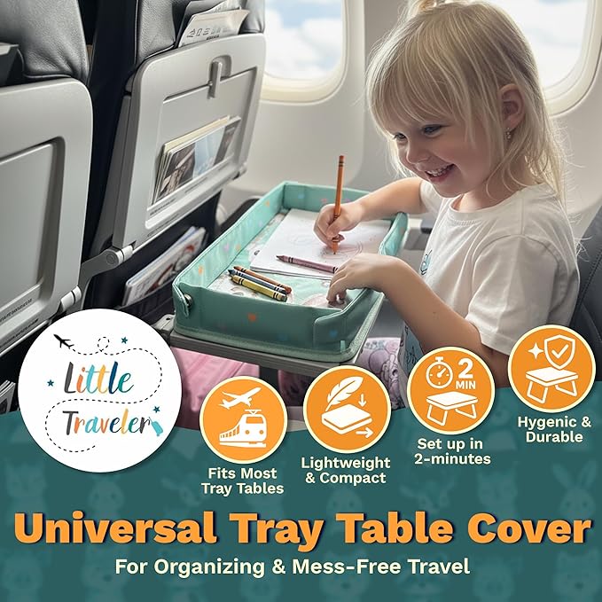 Little Traveler Waterproof Airplane Tray Table Cover – Universal Fit & Easy Setup – Airplane Tray Cover Kids - Use in Buses, Trains, High Chairs I Plane Travel Essentials for Kids 1-5 Years