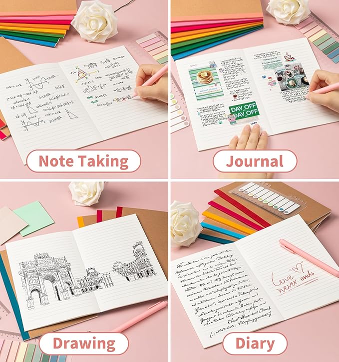 ALKALO 15 Pack Lined Notebook Journals Bulk, A5 College Ruled Composition Notebook, 8.3”x 5.5”,Kraft Cover with Rainbow Spines, 15 Colors 60 Pages for School Office Travel