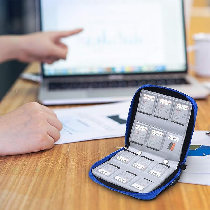Eco-Fused Memory Card Case - Fits up to 44x SD, SDHC, Micro SD, Mini SD and 4X CF - Holder with 44 Slots (Blue / 44 Slots - 1 Pack)