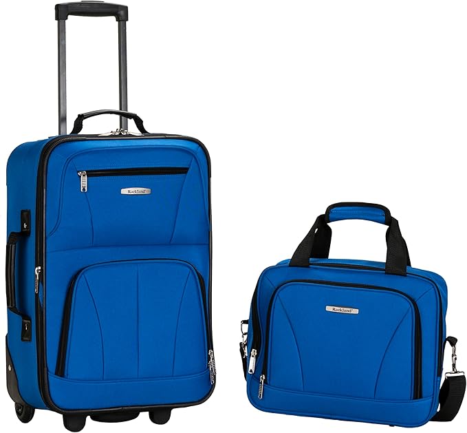 Rockland Fashion Softside 2 Piece Luggage Set, Expandable, (14" Tote/19" Upright), Blue
