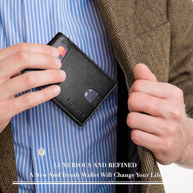 RUNBOX Wallet for Men -Slim Rfid Leather Mens Bifold Novelty Wallets 2 ID Window With Gift Box Men's Accessories | Slim