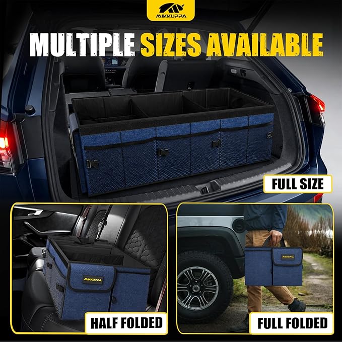 MIKKUPPA Car Trunk Organizer - 95L Collapsible Trunk Organizer with Lid, Sturdy Car Storage for SUV Auto Truck Van with Adjustable Straps and Non Slip Bottom (Blue, XX-Large)