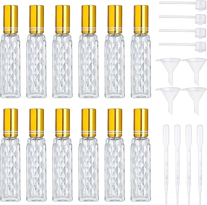 YU FENG 12pcs Glass Perfumes Bottle Empty Atomizer Refillable Spray Perfume Bottles Fine Mist Atomizer Cosmetic Container for Travel,10ml