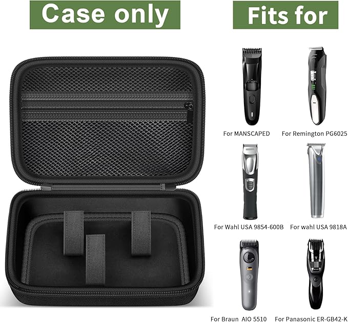 Hard Travel Case for MANSCAPED/for Wahl/for MANSPOT/for SHPAVVER Beard Trimmer for Men, Portable Electric Razor Bag with Handle & Mesh Pocket for Oil, Brush and USB Accessories(Box Only)