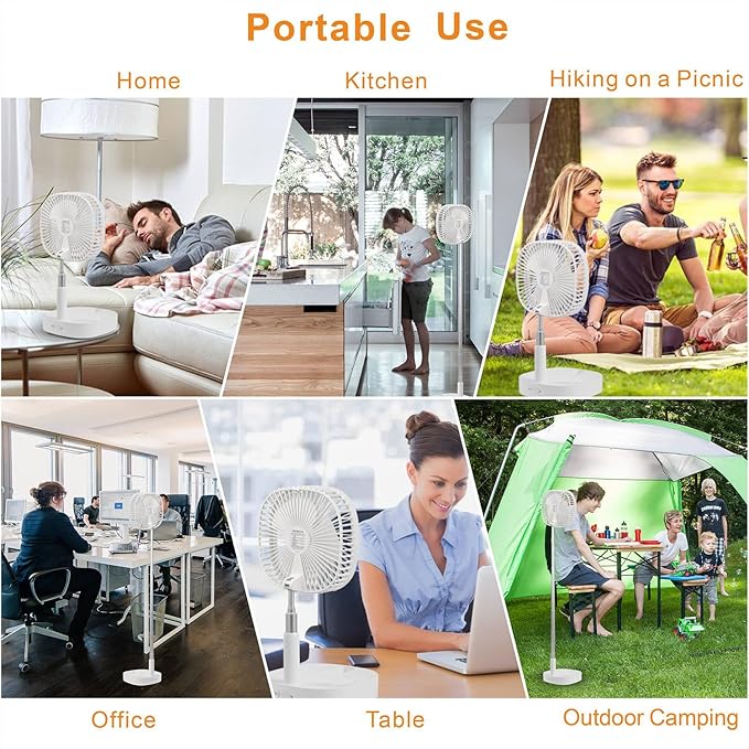 Magesh Portable Pedestal Fan - Foldaway Standing Fan Foldable Desk Fan, Use 7200Mah Rechargeable Battery, Remote Control Telescopic 4 Speed Quiet Timer Fan for Home Kitchen Outdoor Camping (White)