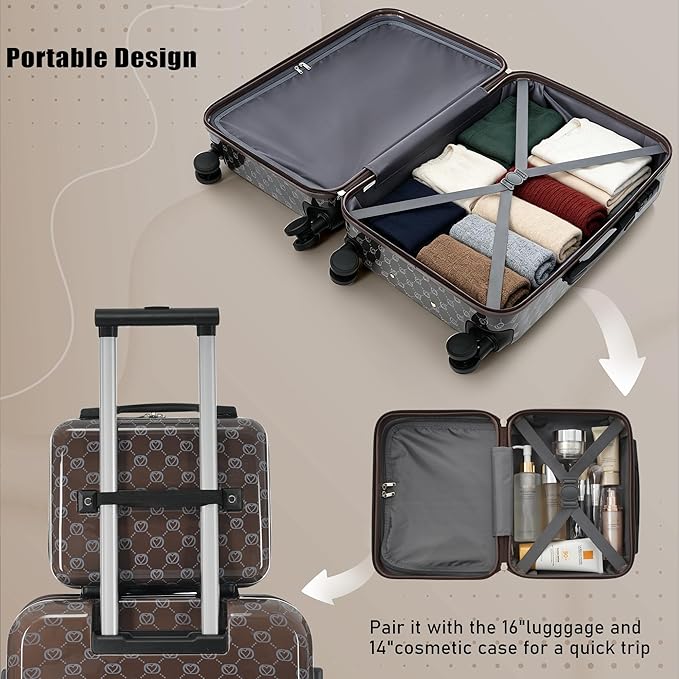 Hardside Luggage Sets, Lightweight Suitcase with Spinner Wheels, Brown Patterns