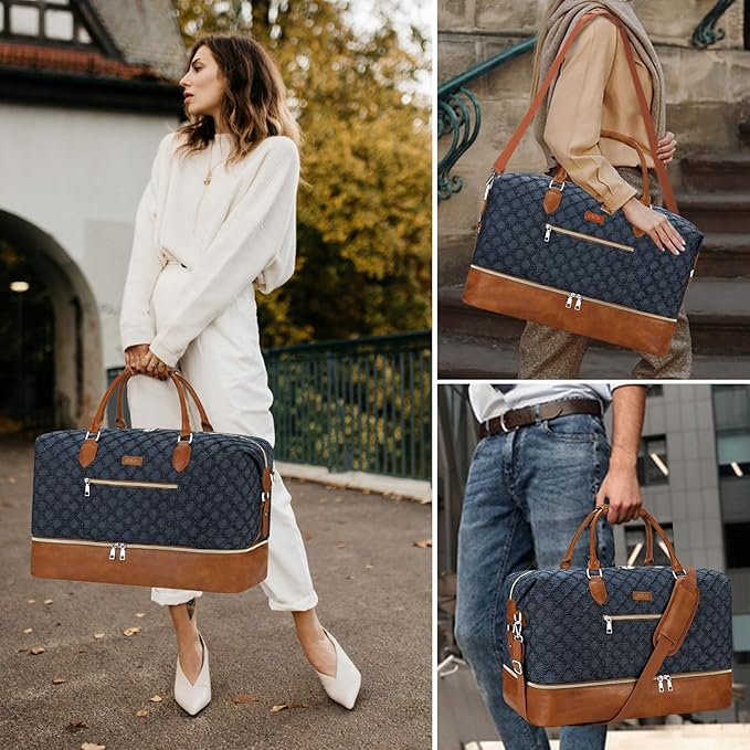 ITIEZY Weekender Overnight Bag for Women - Large Travel Duffel Bag with Shoe Compartment, Gym Duffel Bag Hospital Bag Carry On Tote Bags for Airplanes with Crossbody Bag Toiletry Bag 3Pcs Set