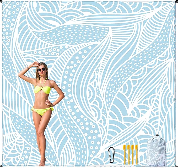 HIHOHO Beach Blanket Waterproof Sandproof Beach Mat for 1-8 Adults Quick Drying Durable Outdoor Picnic Mat for Beach Festival Travel Camping Hiking (BL-Ripple, 120"×108"(8 Person))