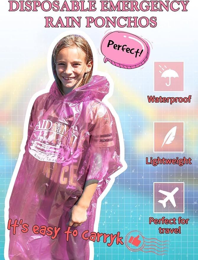 40 Pack Disposable Rain Ponchos for Adults Disposable Ponchos Pack with Drawstring Hood Elastic Sleeves Raincoat for Camping
