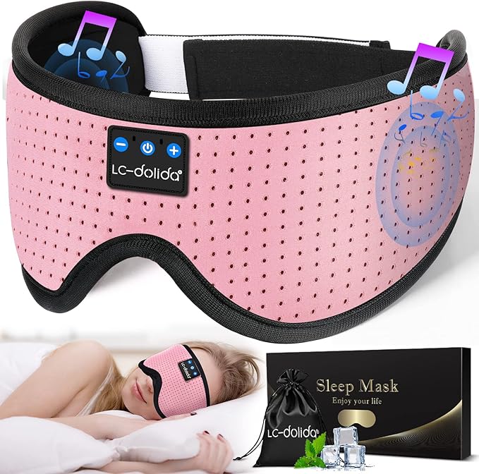 Sleep Mask with Bluetooth Headphones,LC-dolida Sleep Headphones Bluetooth Sleep Mask 3D Sleeping Headphones for Side Sleepers Best Gift and Travel Essential (Classical Pink)
