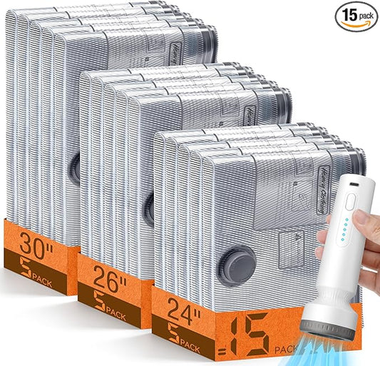 15 Pack Vacuum Storage Bags for Travel with Rechargeable Cordless Pump, Space Saver Bags for Clothes, Compression Packing Bags for Luggage and Suitcase, 15 Combo Size