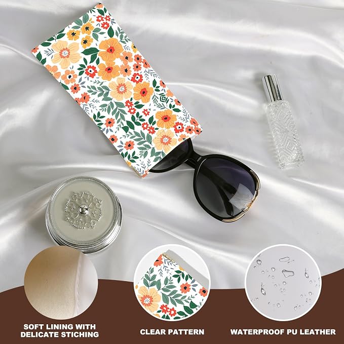 Anikathy 2Pcs Sunglass Eyeglass Glasses Case Soft PU Leather with Cleaning Cloth Cute Glasses Pouch Bag for Men Women Girs