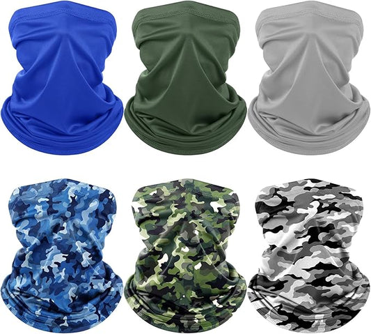Geyoga 6 Pieces Summer UV Protection Cooling Neck Gaiter Face Clothing Neck Gaiter Mask Scarf Sunscreen Breathable Bandana