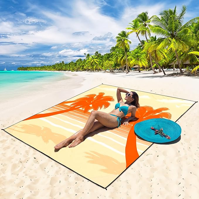 WIWIGO Beach Blanket Waterproof Sandproof Beach Mat 79" X 83"/10'x9'for 2-8 Adults Quick Drying Outdoor Picnic Mat Beach Accessories for Travel, Camping, Hiking