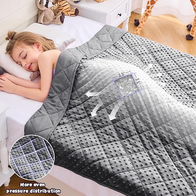 Grey Weighted Blanket Kids 7lbs, 40"x60", Breathable Cooling Minky Heavy Throw Blanket for 60-90lbs, Soft Winter Thick Big Blankets Weighted Comforter Gifts for Sleeping
