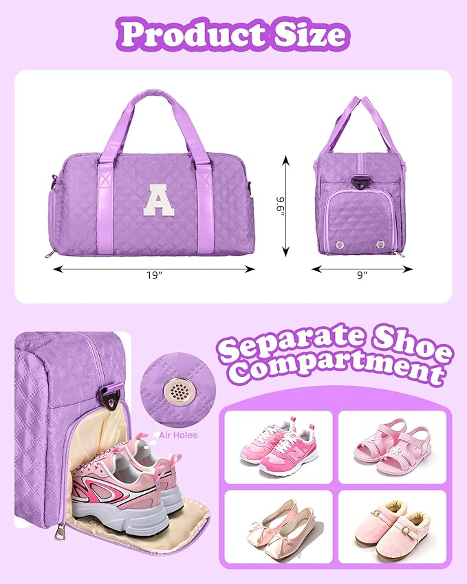 Elilier Overnight Bags for Women, Initial Travel Duffel Bag, Sports Gym Bag, Carry On Bag, Monogram Gifts for Girl Friends Female Mom Teacher