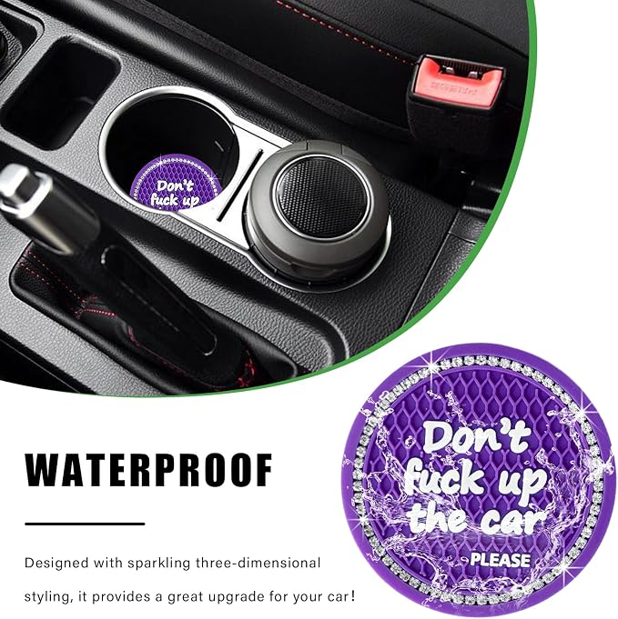 Ziciner 2 Pack Bling Car Cup Holder Coaster, 2.75 Inch Anti-Slip Auto Insert Cup Coaster, Crystal Car Drink Cup Mat Perfect for Women Girls, Universal Interior Decor Accessories (Dark Purple)