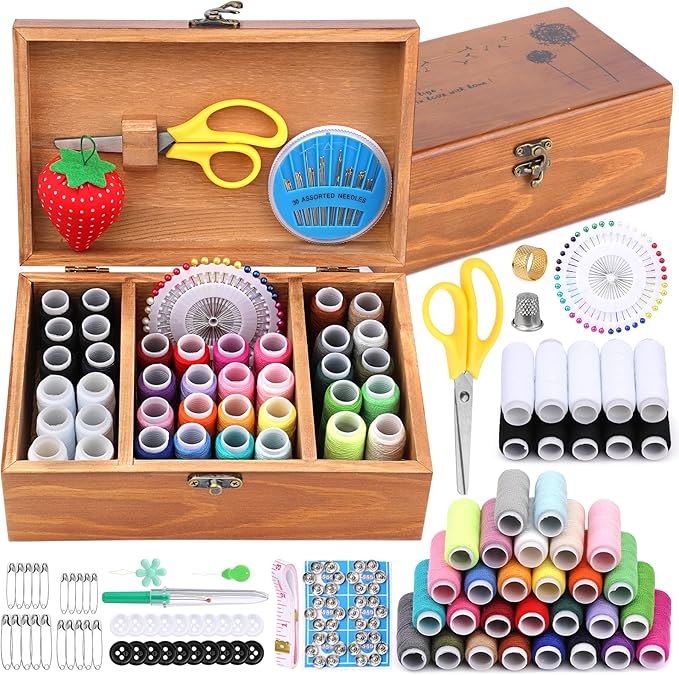 Basic Sewing Kit 196 Pcs Sewing Accessories and Supplies Sewing Repair Kits Hand Sewing Kit with StitchingThread Needle Pin Cushion Button for Travel, Camping, Home DIY