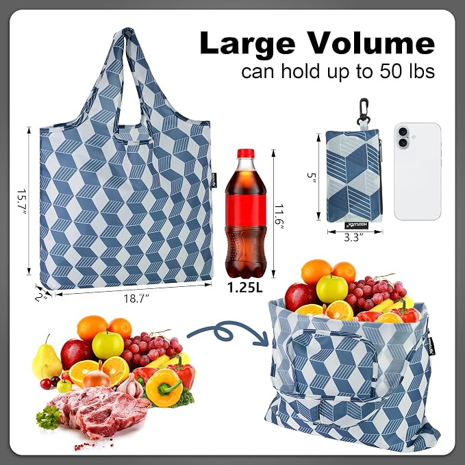 HOLYLUCK Reusable Grocery Bags,Heavy Duty Foldable Shopping Tote Bag (Standard, Geometric Patterns)