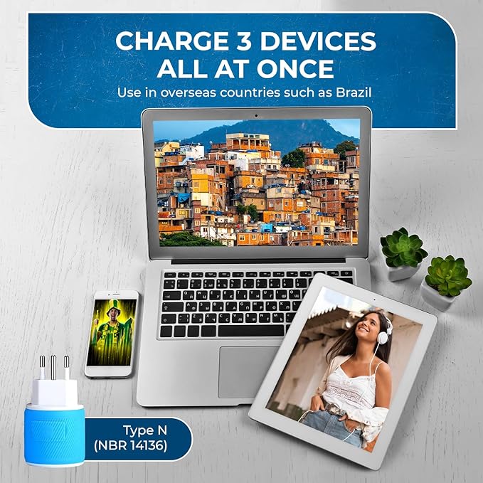 OREI Brazil Travel Plug Adapter with Dual USB - USA Input - Type N (U2U-11C), Will Work with Cell Phones, Camera, Laptop, Tablets, iPad, iPhone and More