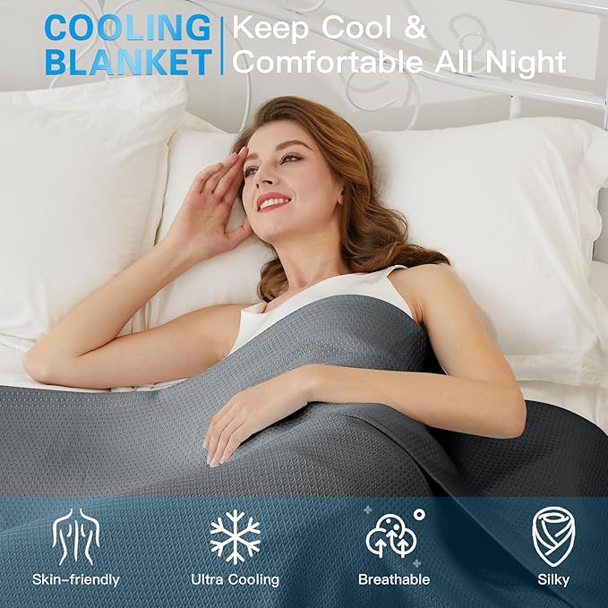 AmyHomie Cooling Blanket Queen Size, 100% Rayon Derived from Bamboo, Cool Summer Blanket for Hot Sleepers, Soft Comfy Lightweight Blankets for All Seasons(Dark Gray, 90×90in)
