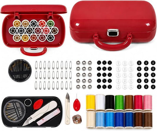 150Pcs Red Sewing Project Kit, Travel Family Sewing Supplies Repair Kit Portable Small Traveler Sewing Kit Sewing Thread Accessories DIY Sewing Supplies Organizer (Red)