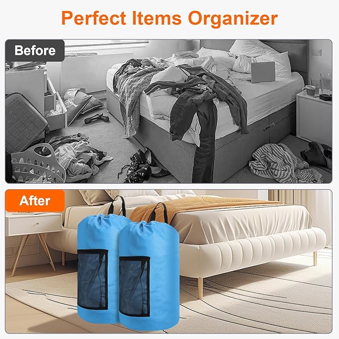 Laundry Bag Backpack Durable Laundry Bag with Shoulder Straps and Mesh Pockets Portable Laundry Hamper Dirty Clothes Bag for College, Travel, Laundromat, Apartment (Blue)