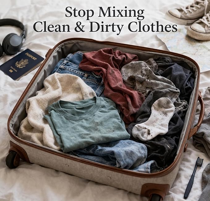 Travel Fanatics Wear Me Wash Me Travel Laundry Bag - 2-Sided Clean and Dirty Clothes Organizer Pouch for Suitcase, Carry-On and Trips