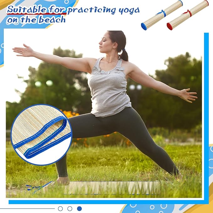 Qunclay 4 Packs Straw Beach Mat Waterproof Non Slip Straw Mat Foldable Lightweight Picnic Mat with Trim for Camping Sunbathing Picnic Floor Yoga