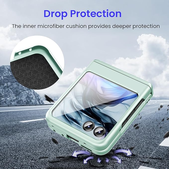 VEGO for Razr 2026 Case, Motorola Razr 2024/2025/2026 Case with Hinge Protection & Built-in Screen Protector [Anti-Scratch & No-Slip] Full Body Drop Protection Protective Phone Case-Mint Green