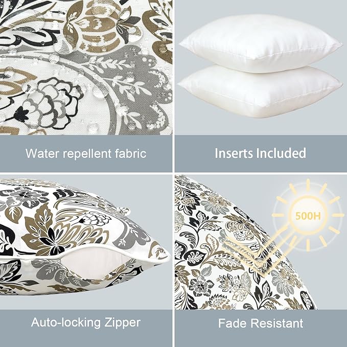 LVTXIII Outdoor Throw Pillows 20x20 Patio Waterproof Square Pillows with Piping Fade Resistant Accent Pillow for Spring Summer Garden Decoration, Set of 2, Dailey Tan